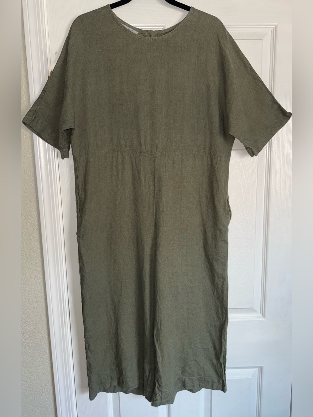 LINENFOX Olivia Sage Green Kimono Top Cropped Pant Relaxed Jumpsuit S *NO BELT*